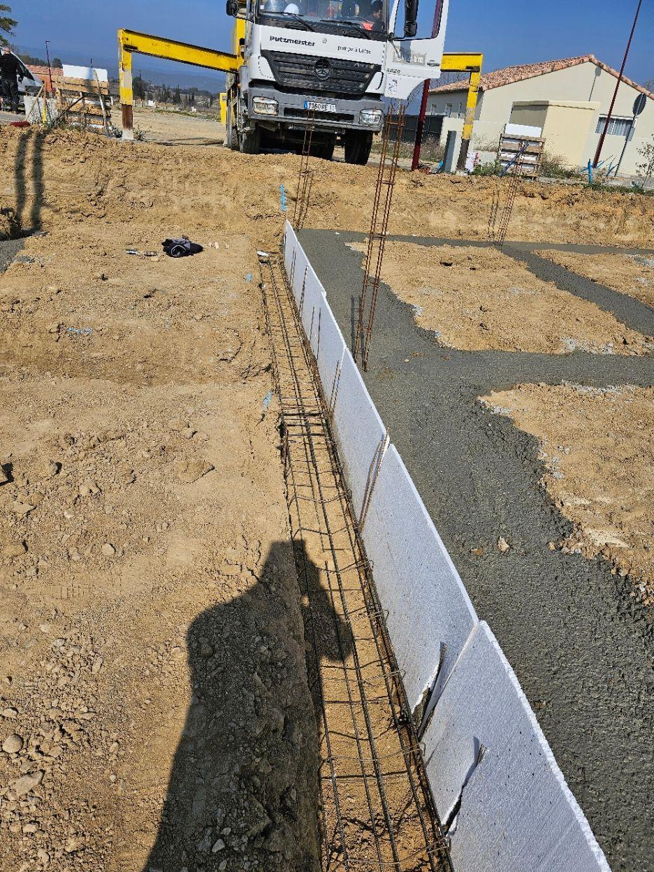 Chantier MCI Construction — Fondations ferraillées — Olonzac